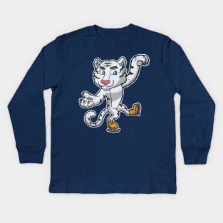 Ice Skater White Tiger Figure Skate Winter Sports Kids Long Sleeve T-Shirt